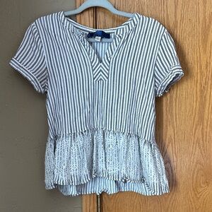 Black and White Striped Short Sleeve Peplum Top